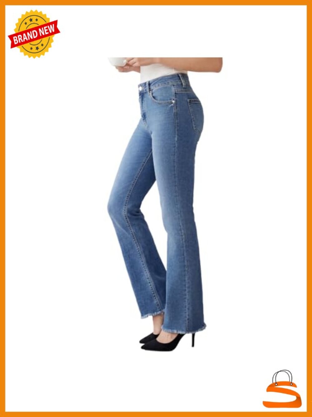 High Waisted Bootcut Jeans Wide Leg Stretchy Denim Pants with Raw Hem